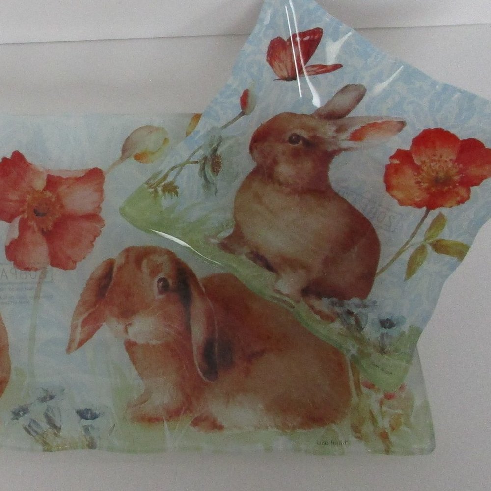 glass spring rabbits bowl platter set